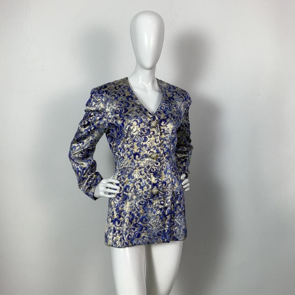 Mary McFadden MMF Collection Brocade Blue and Gold Jacket. Size 10